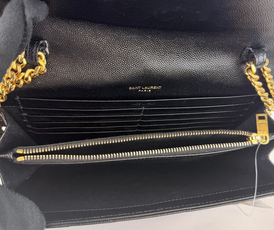 Pre-Loved Saint Laurent Grain De Poudre Matelasse Chevron Monogram Chain Wallet