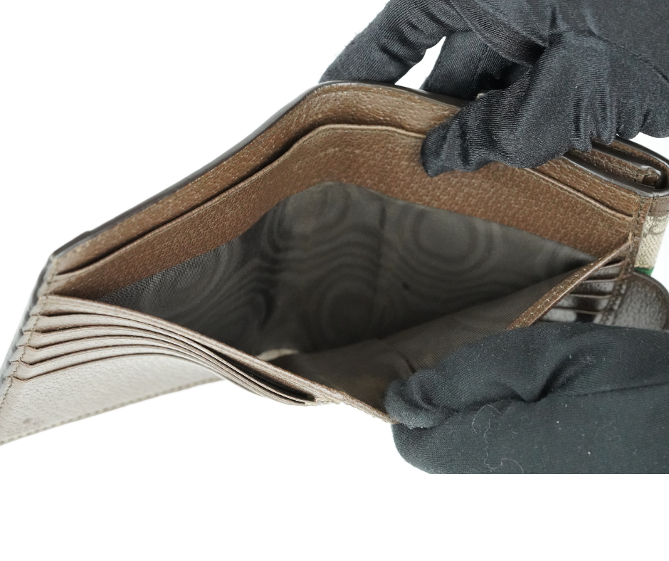 Pre-Loved Gucci Ophidia GG Supreme Small Wallet - Beige/Ebony with Web Stripe