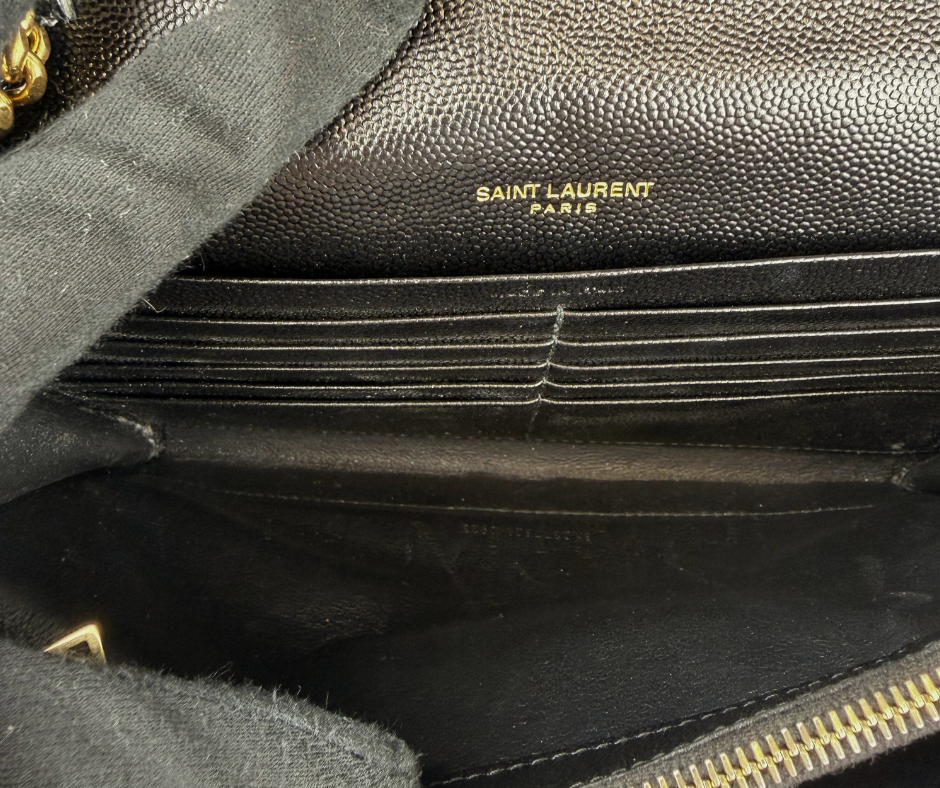 Pre-Loved Saint Laurent Grain De Poudre Matelasse Chevron Monogram Chain Wallet