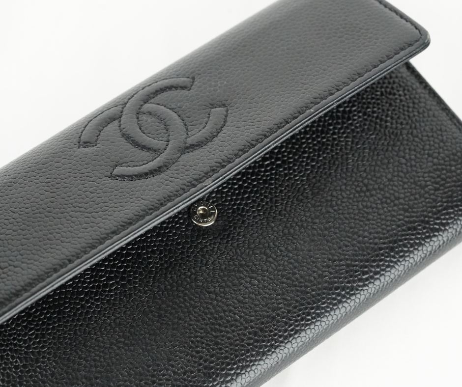 Pre-Loved Chanel Caviar Timeless CC Long Flap Wallet in Black