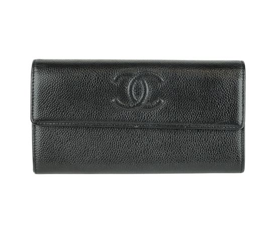 Pre-Loved Chanel Caviar Timeless CC Long Flap Wallet in Black