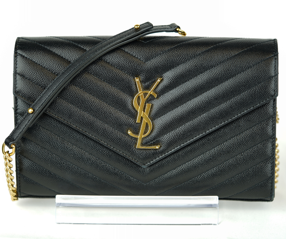 Pre-Loved Saint Laurent Grain De Poudre Matelasse Chevron Monogram Chain Wallet