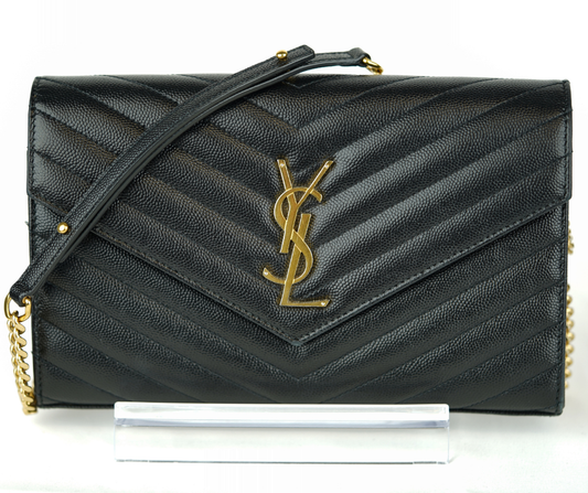 Pre-Loved Saint Laurent Grain De Poudre Matelasse Chevron Monogram Chain Wallet