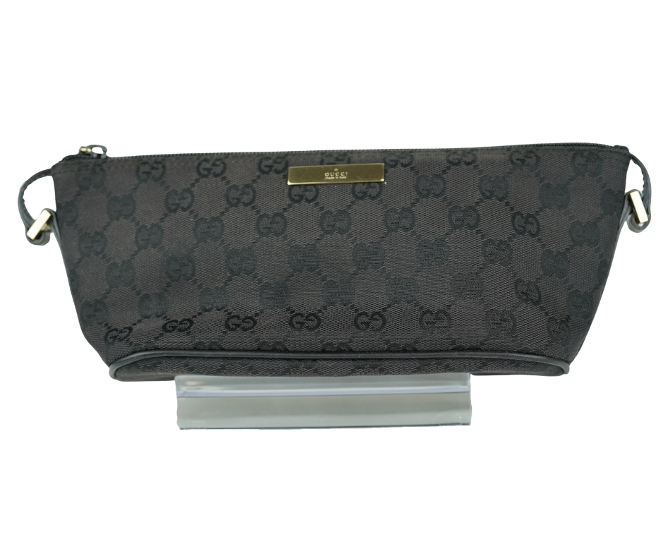 Pre-Loved Gucci Vintage GG Monogram Mini Shoulder Bag Black Canvas Leather