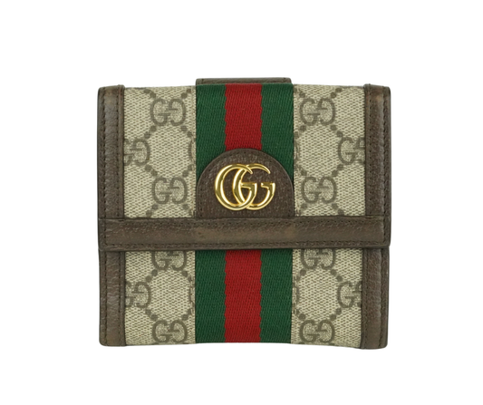 Pre-Loved Gucci Ophidia GG Supreme Small Wallet - Beige/Ebony with Web Stripe