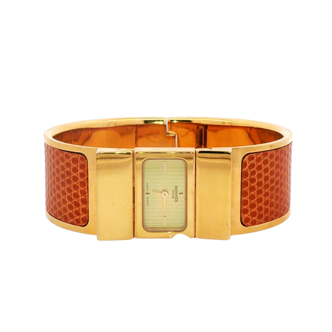 Pre-Loved Hermes Loquet Gold Brown Bangle Watch