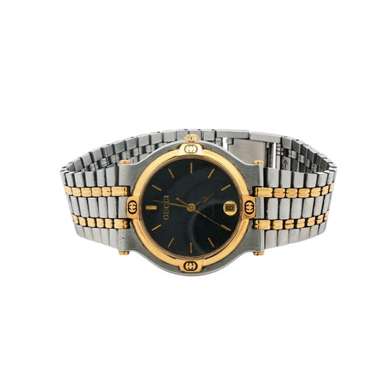 Pre-Loved Vintage GUCCI 9000M 32mm Black Dial Date Quartz Men's Watch