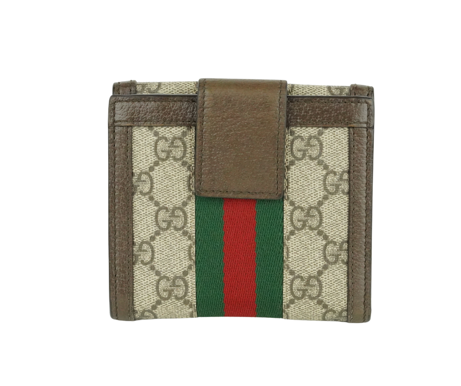 Pre-Loved Gucci Ophidia GG Supreme Small Wallet - Beige/Ebony with Web Stripe
