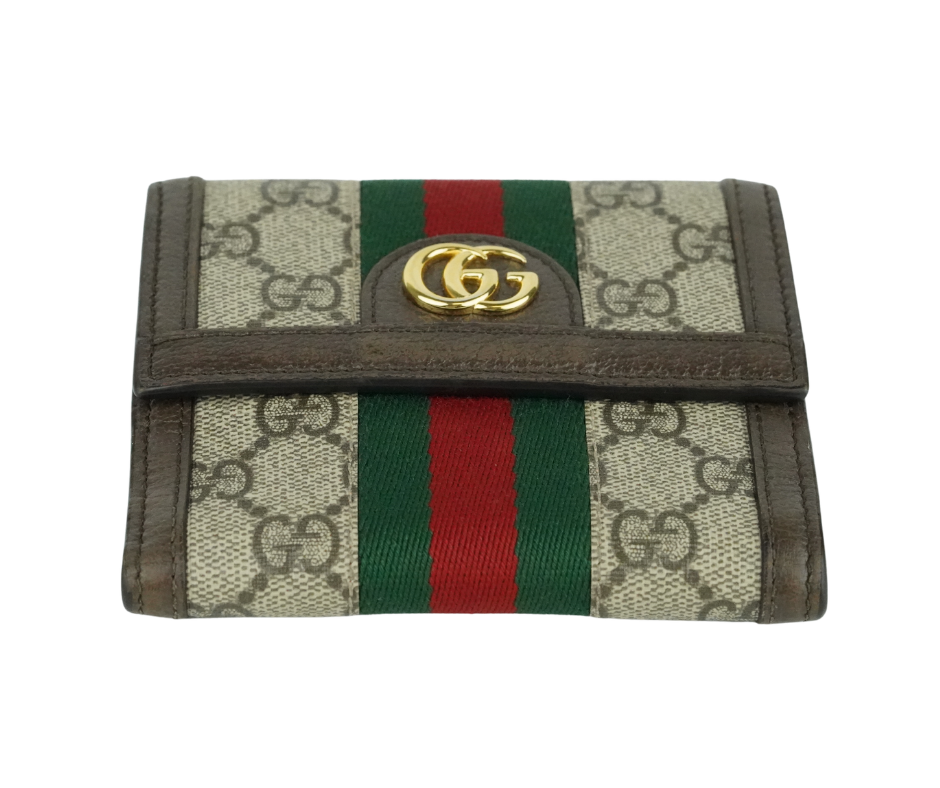 Pre-Loved Gucci Ophidia GG Supreme Small Wallet - Beige/Ebony with Web Stripe