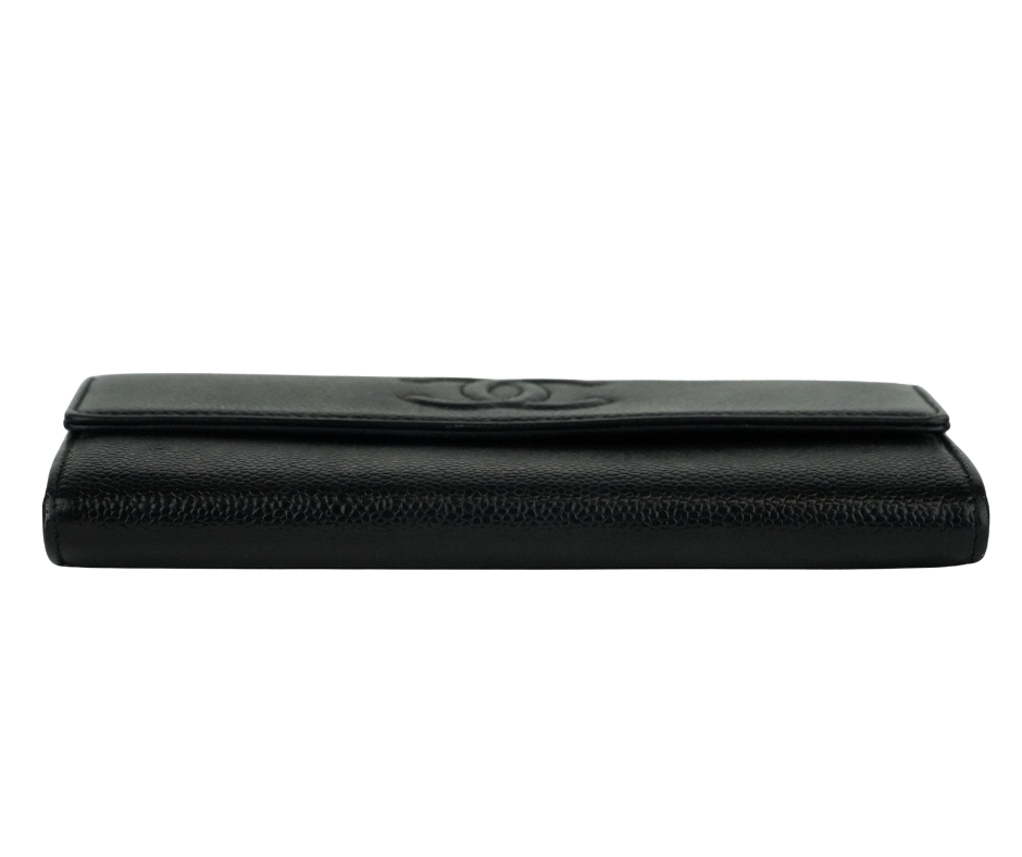 Pre-Loved Chanel Caviar Timeless CC Long Flap Wallet in Black
