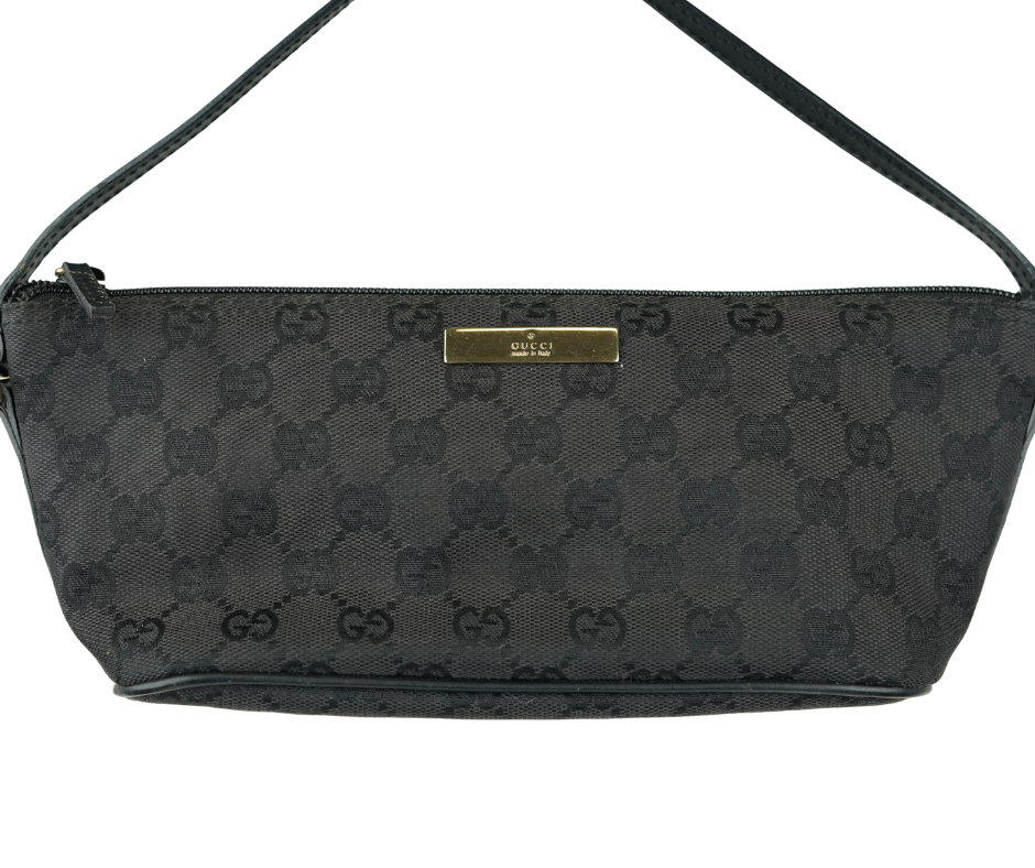 Pre-Loved Gucci Vintage GG Monogram Mini Shoulder Bag Black Canvas Leather