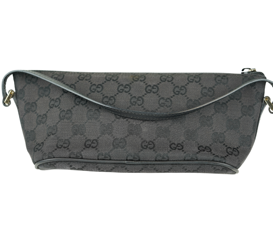 Pre-Loved Gucci Vintage GG Monogram Mini Shoulder Bag Black Canvas Leather