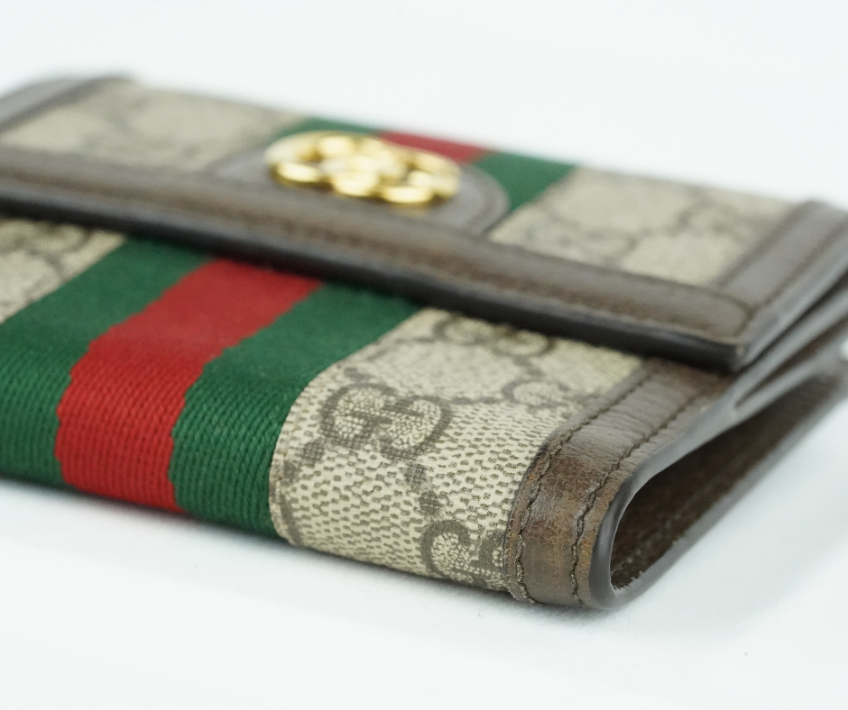 Pre-Loved Gucci Ophidia GG Supreme Small Wallet - Beige/Ebony with Web Stripe