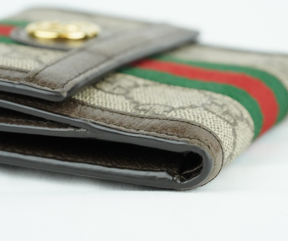 Pre-Loved Gucci Ophidia GG Supreme Small Wallet - Beige/Ebony with Web Stripe
