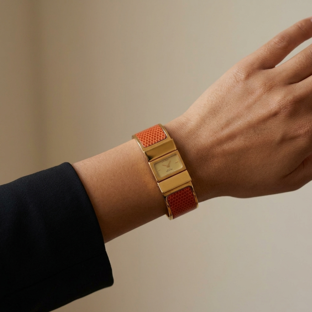 Pre-Loved Hermes Loquet Gold Brown Bangle Watch