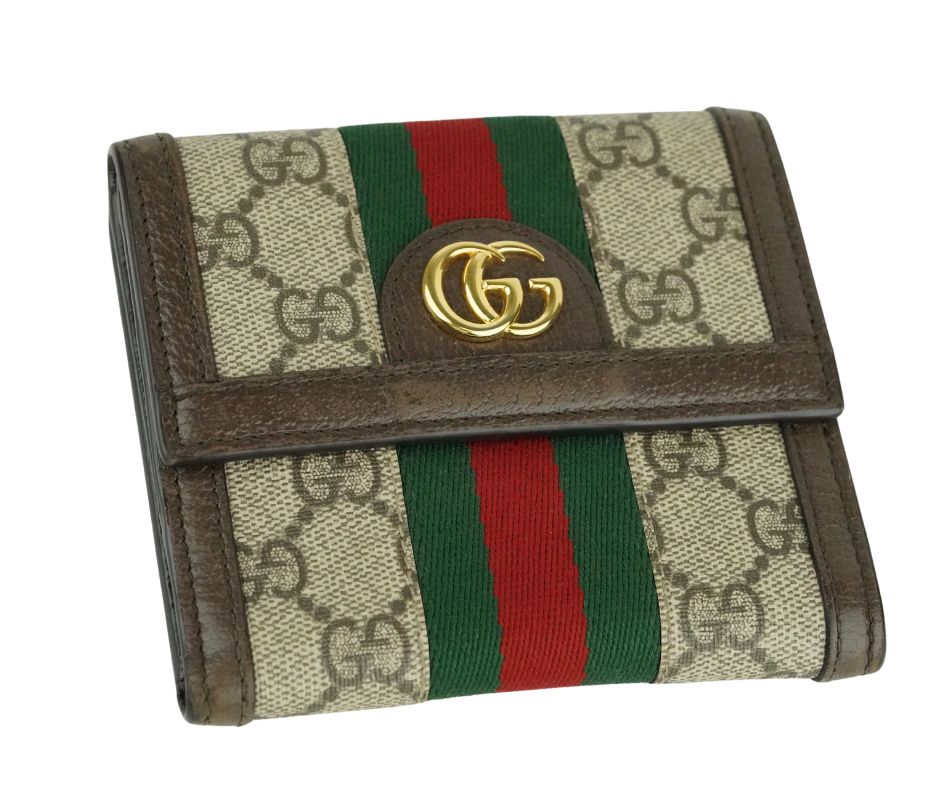 Pre-Loved Gucci Ophidia GG Supreme Small Wallet - Beige/Ebony with Web Stripe