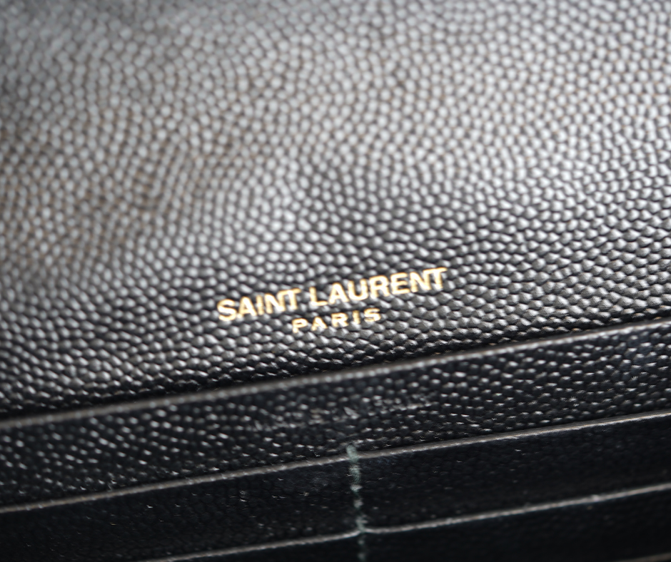 Pre-Loved Saint Laurent Grain De Poudre Matelasse Chevron Monogram Chain Wallet