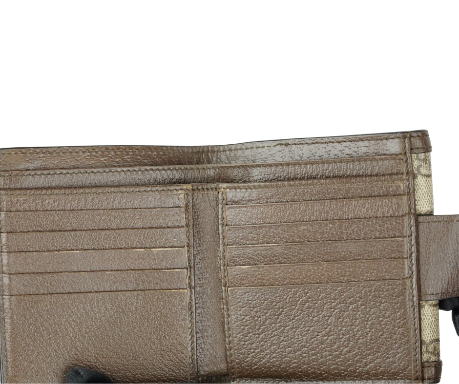 Pre-Loved Gucci Ophidia GG Supreme Small Wallet - Beige/Ebony with Web Stripe
