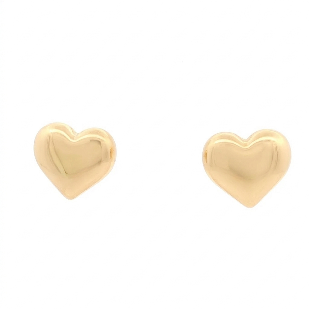 18K Japan Yellow Gold Heart Stud Earrings