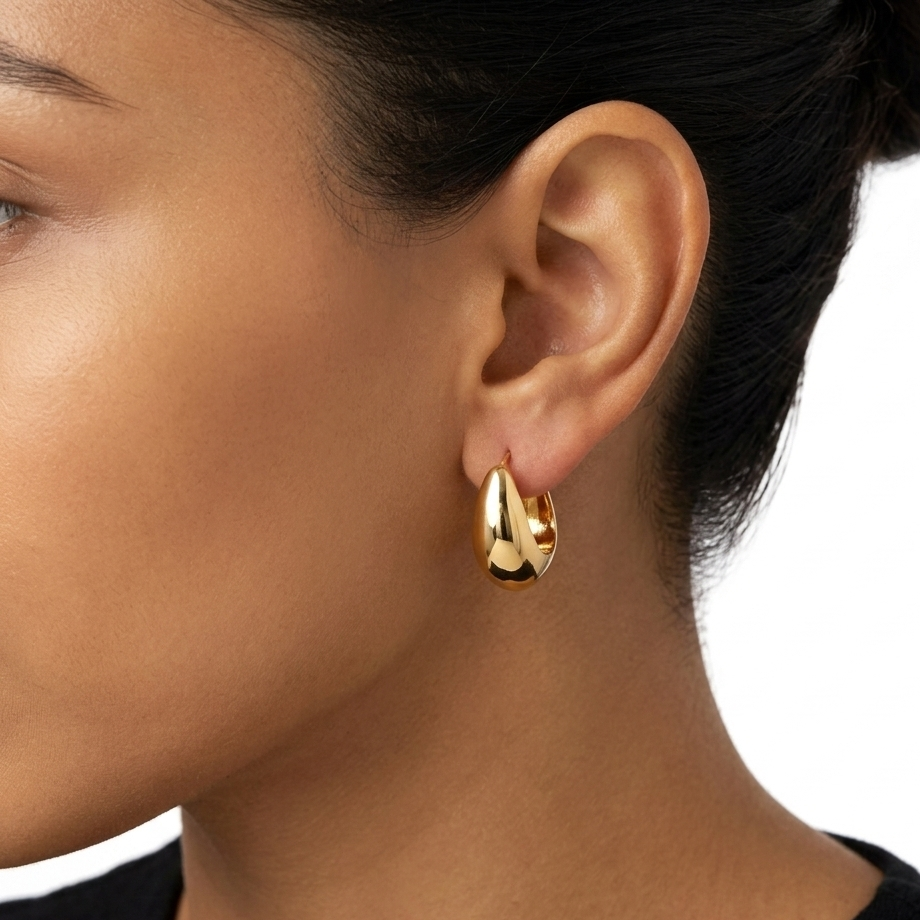 18K Japan Yellow Solid Gold Hoop Earrings