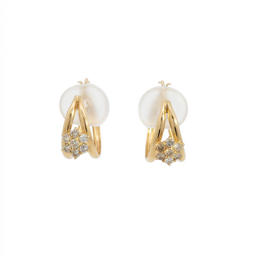 18K Yellow Gold Huggie Earrings with Round Brilliant Cut Natural Diamonds