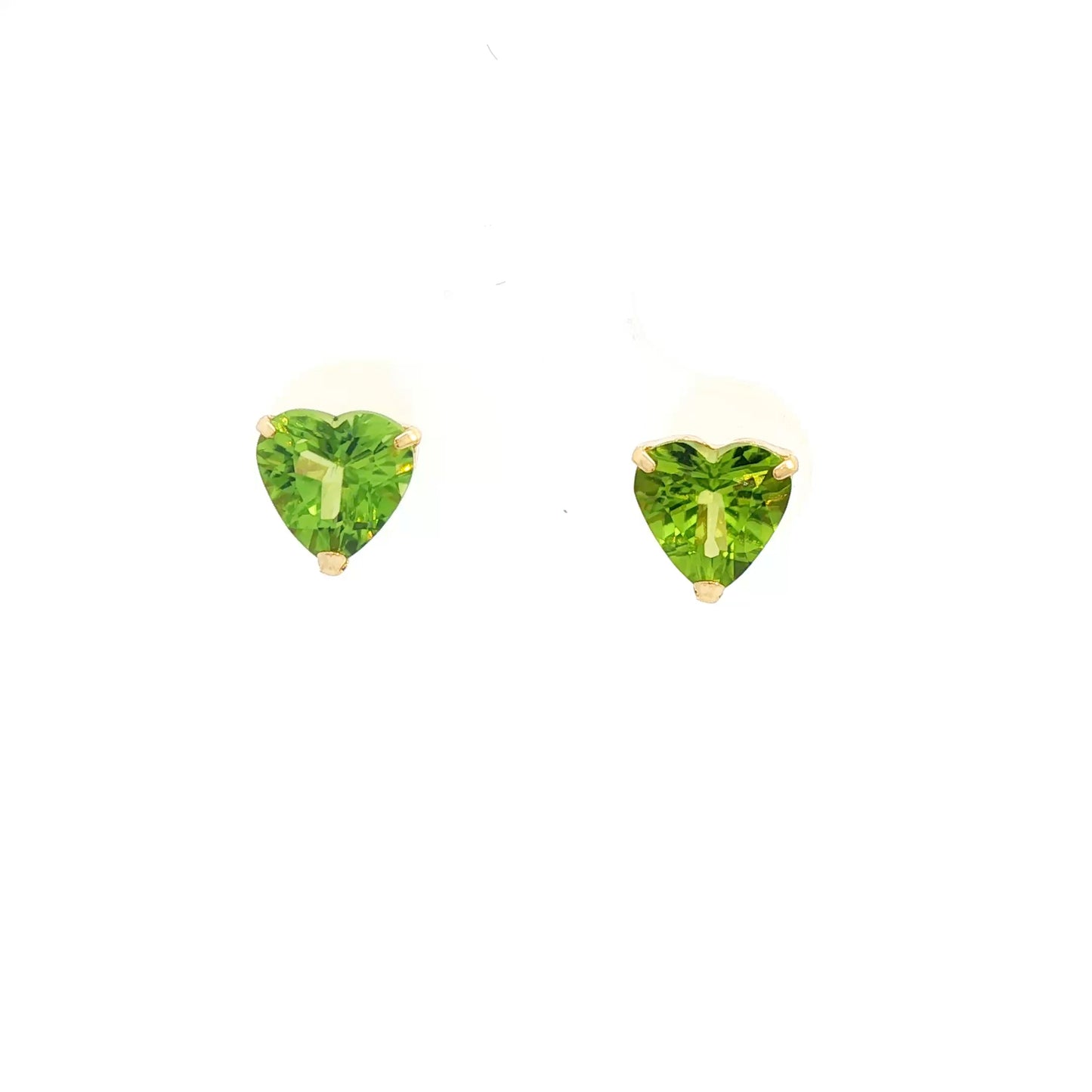 18K Yellow Gold Stud Gemstone Earrings with Heart-Shaped Peridot