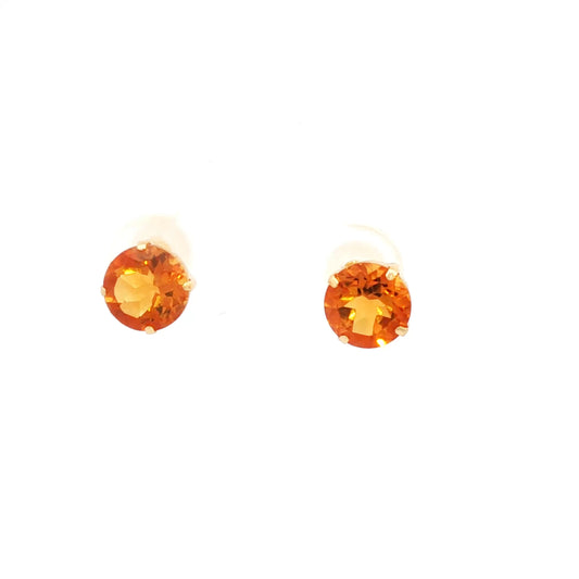 18K Yellow Gold Stud Gemstone Earrings with Round Cut Citrine