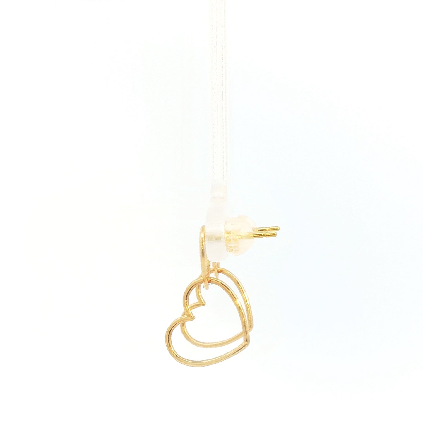 18K Japan Yellow Gold Double Heart Dangle Earrings