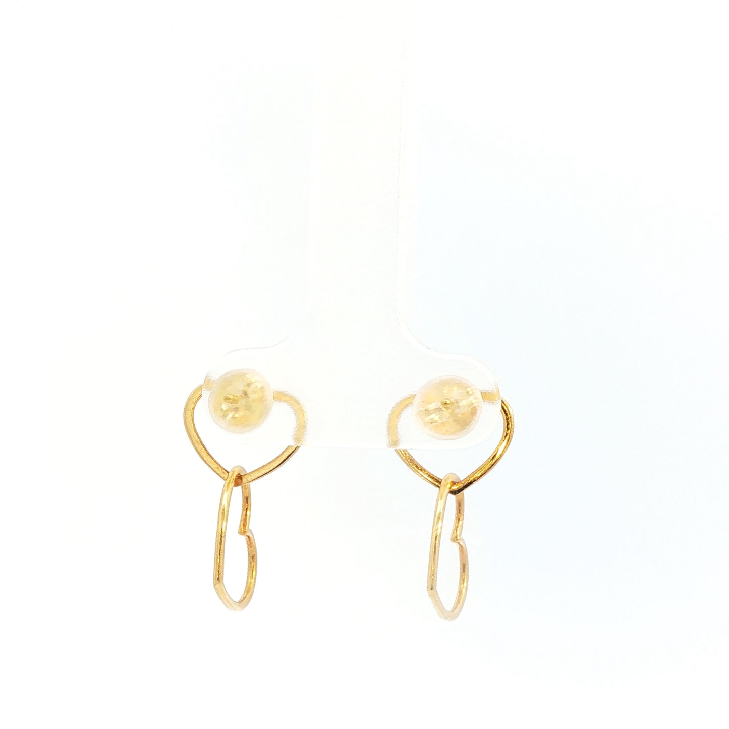 18K Japan Yellow Gold Double Heart Dangle Earrings