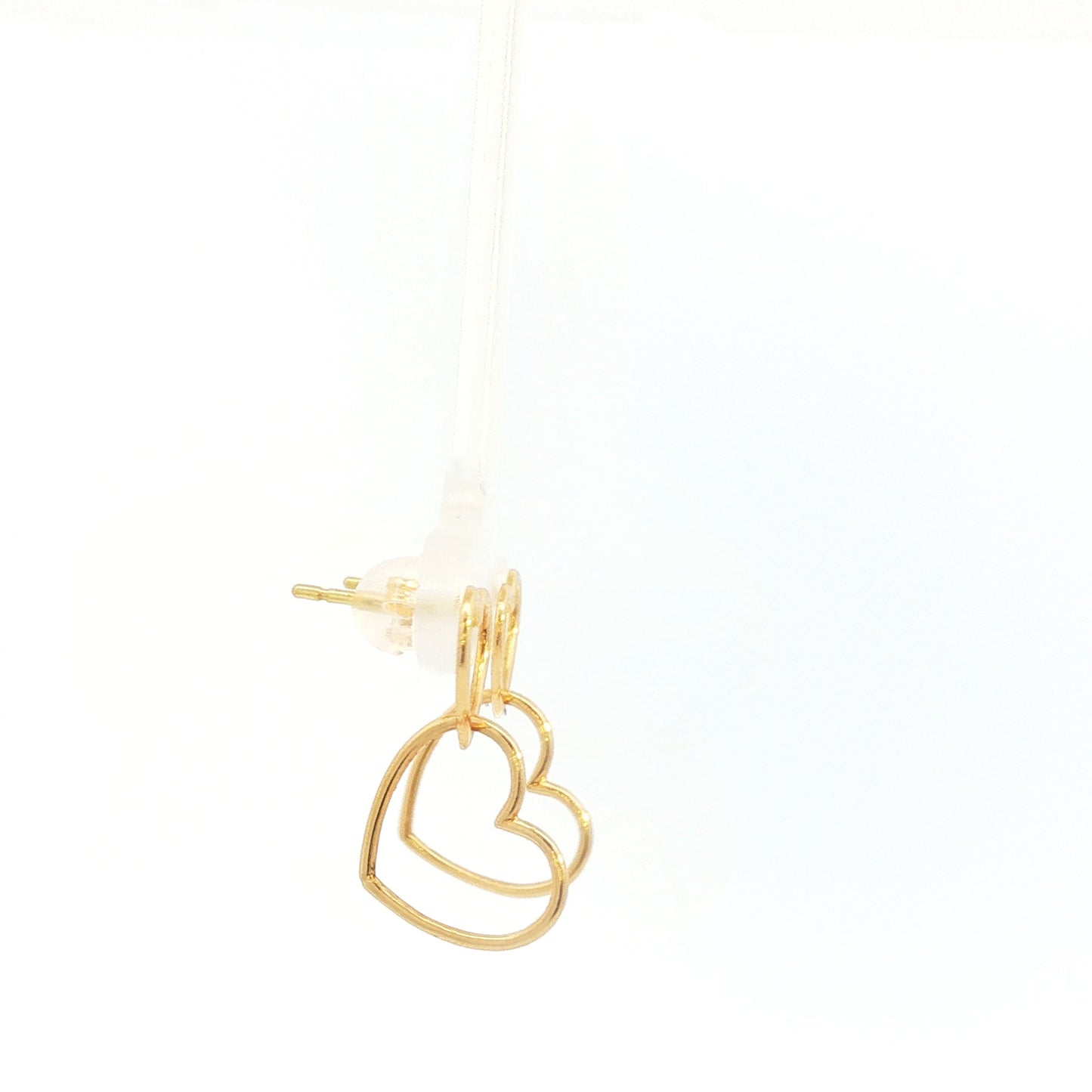 18K Japan Yellow Gold Double Heart Dangle Earrings