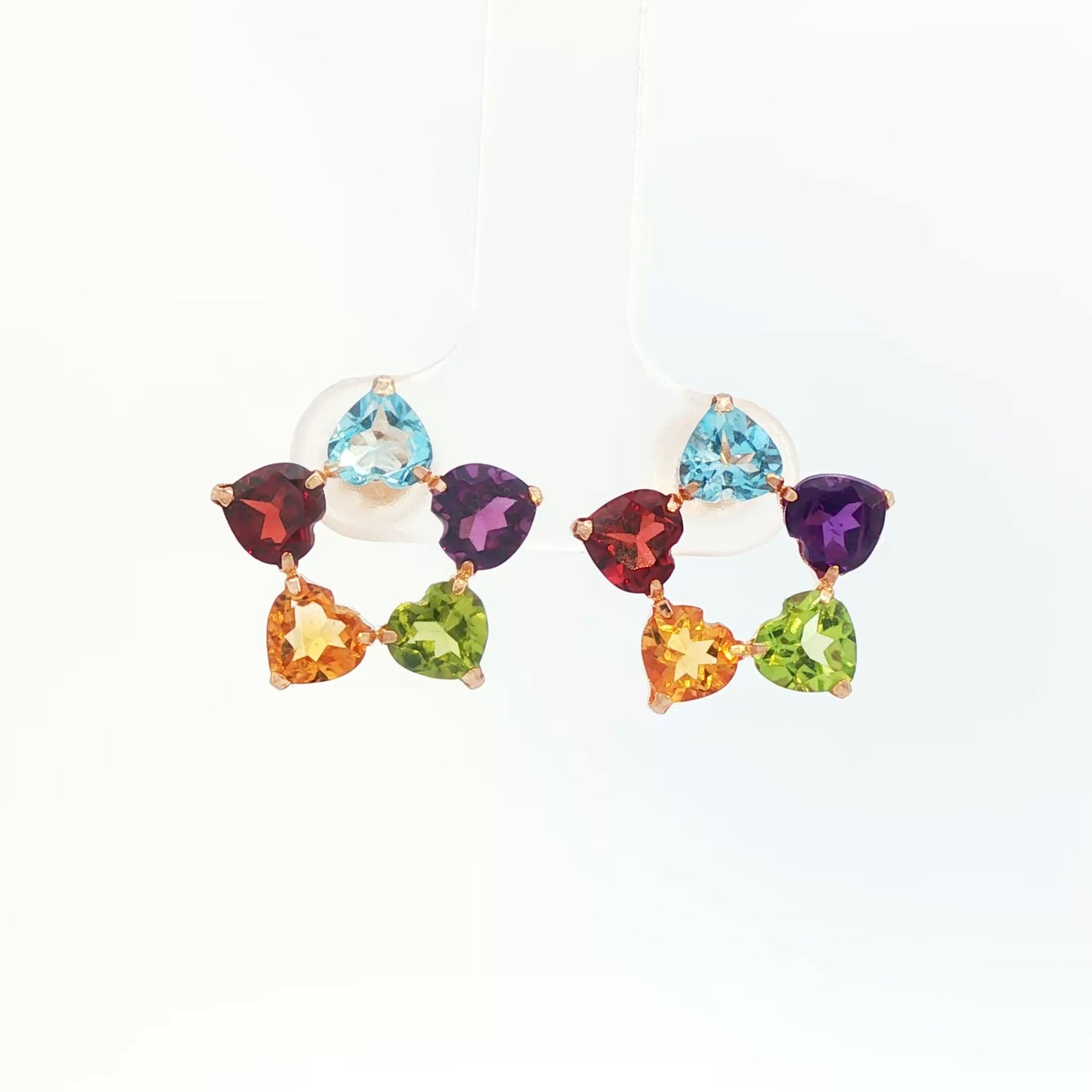 18K Rose Gold Stud Earrings with Heart Shaped Gemstones