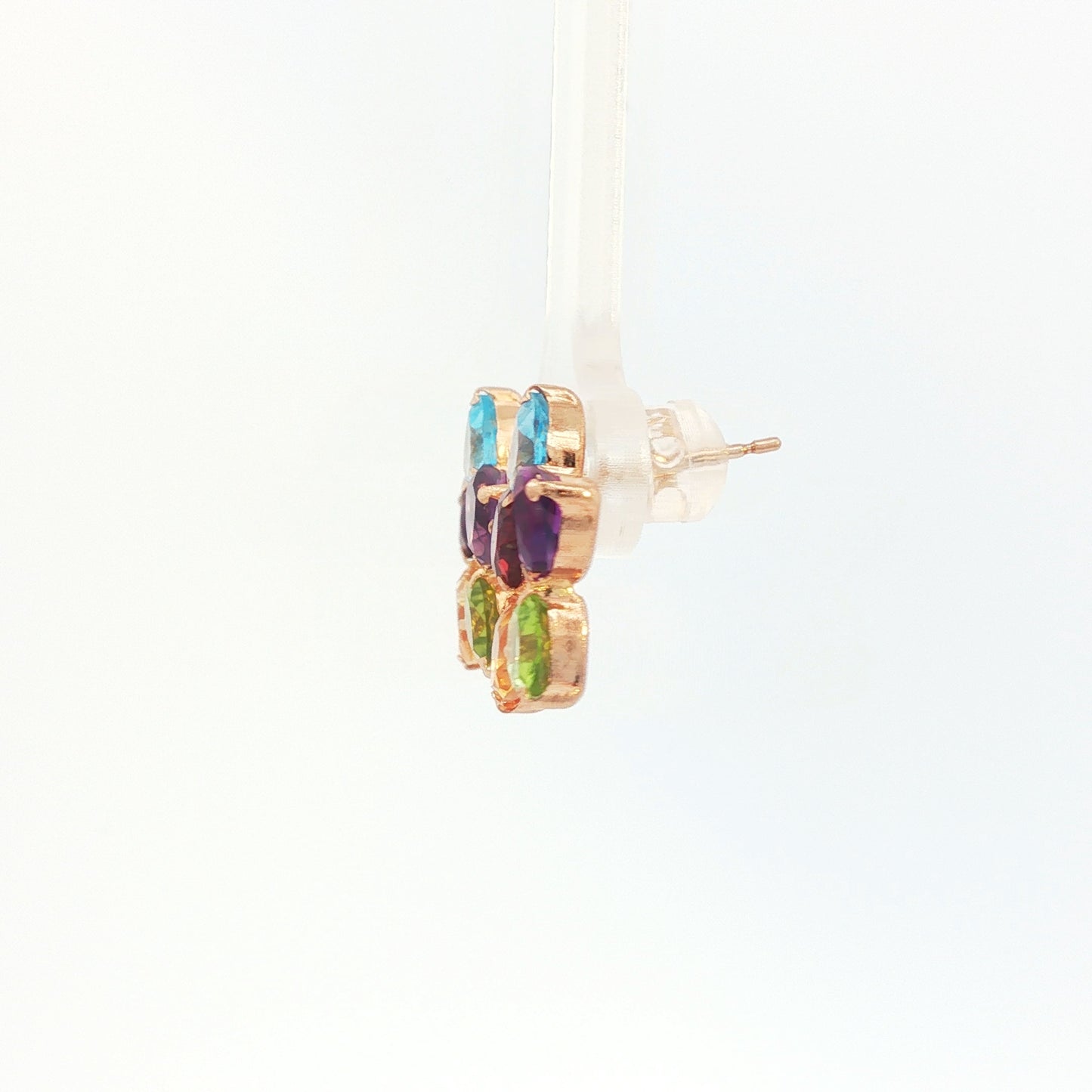 18K Rose Gold Stud Earrings with Heart Shaped Gemstones