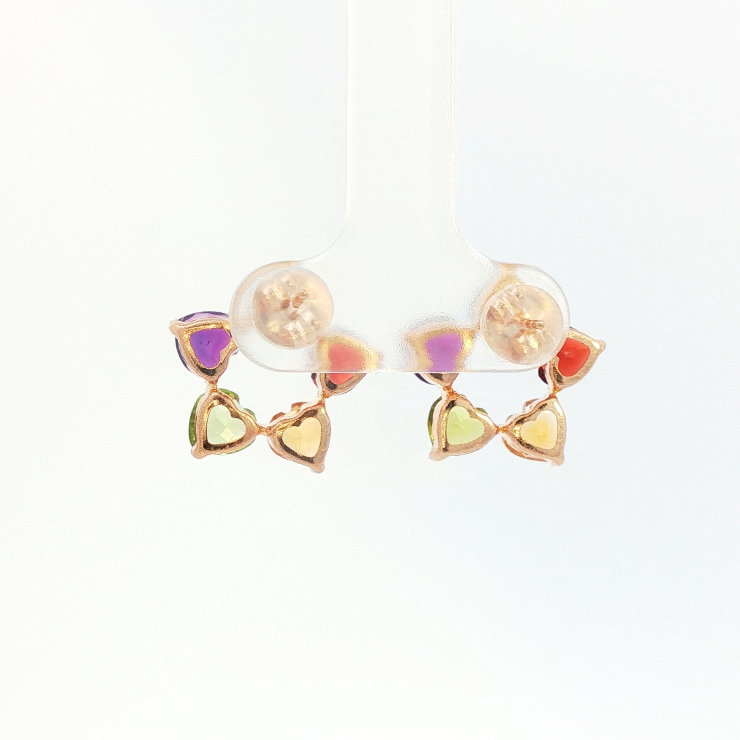 18K Rose Gold Stud Earrings with Heart Shaped Gemstones