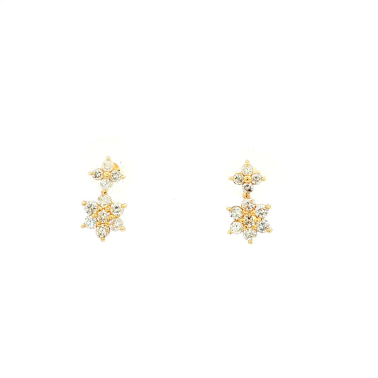 18K Japan Yellow Gold Natural Diamond Floral Dangle Earrings