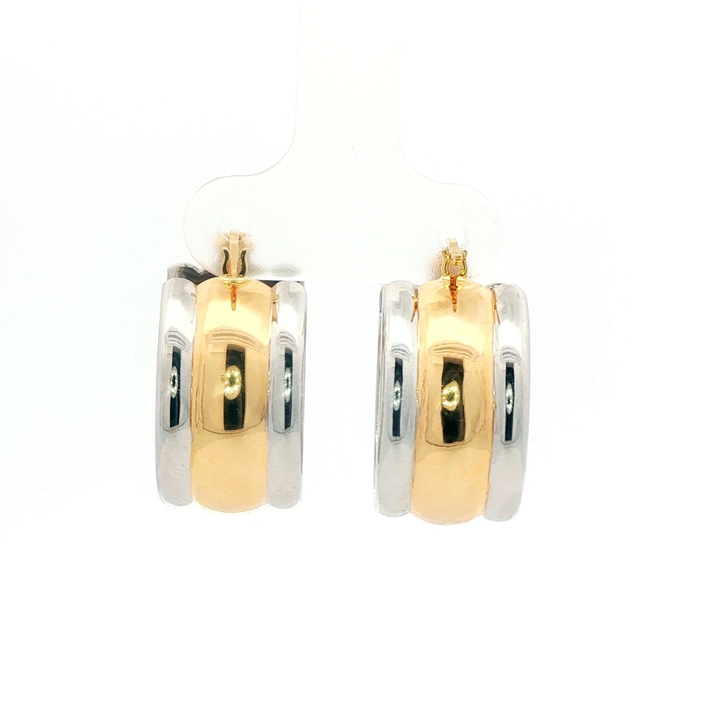 18K Japan Yellow & White Two-Tone Gold Hoop Earrings