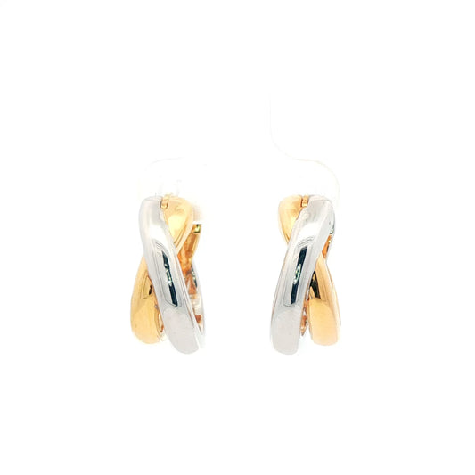 18K Japan Yellow & White Two-Tone Gold Twist Hoop Earrings