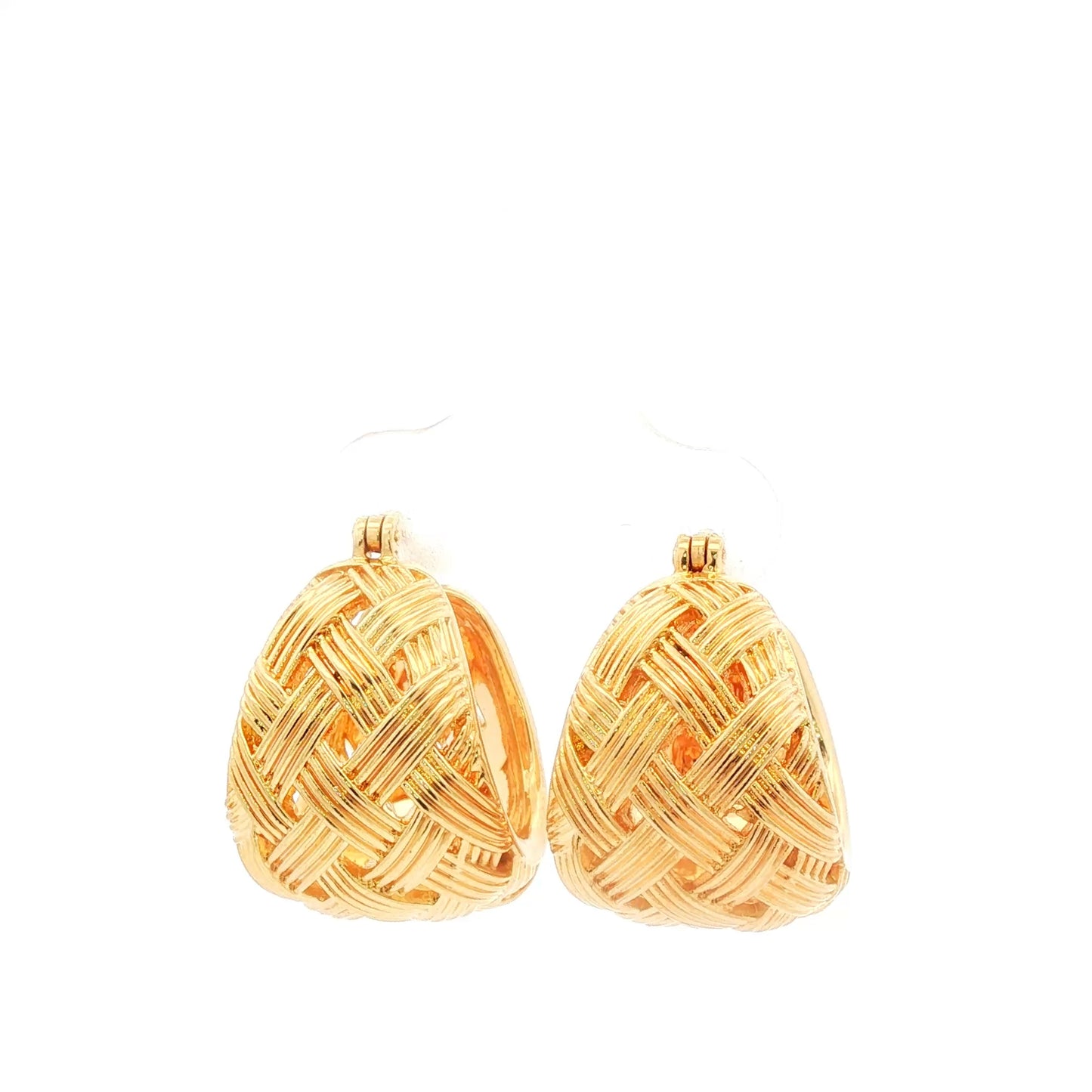 18K Japan Yellow Gold Woven Design Hoop Earrings