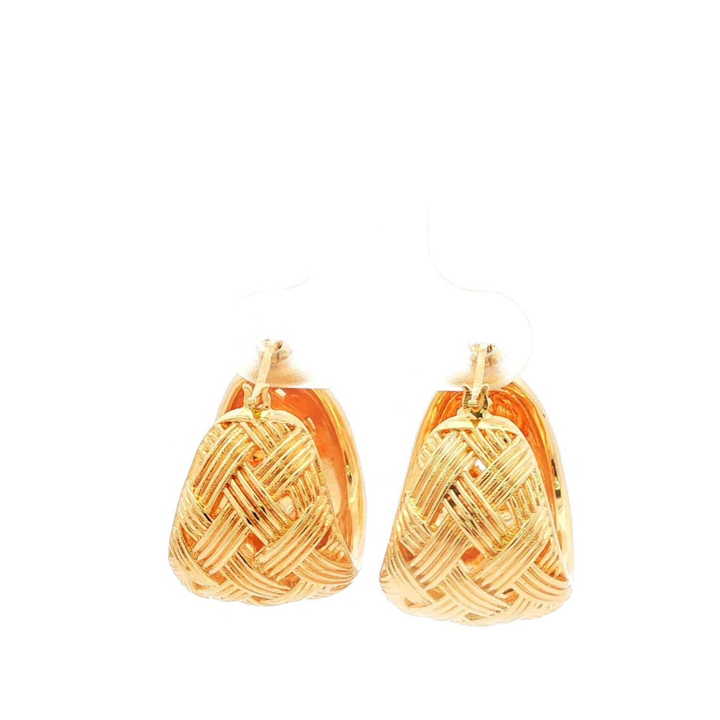 18K Japan Yellow Gold Woven Design Hoop Earrings