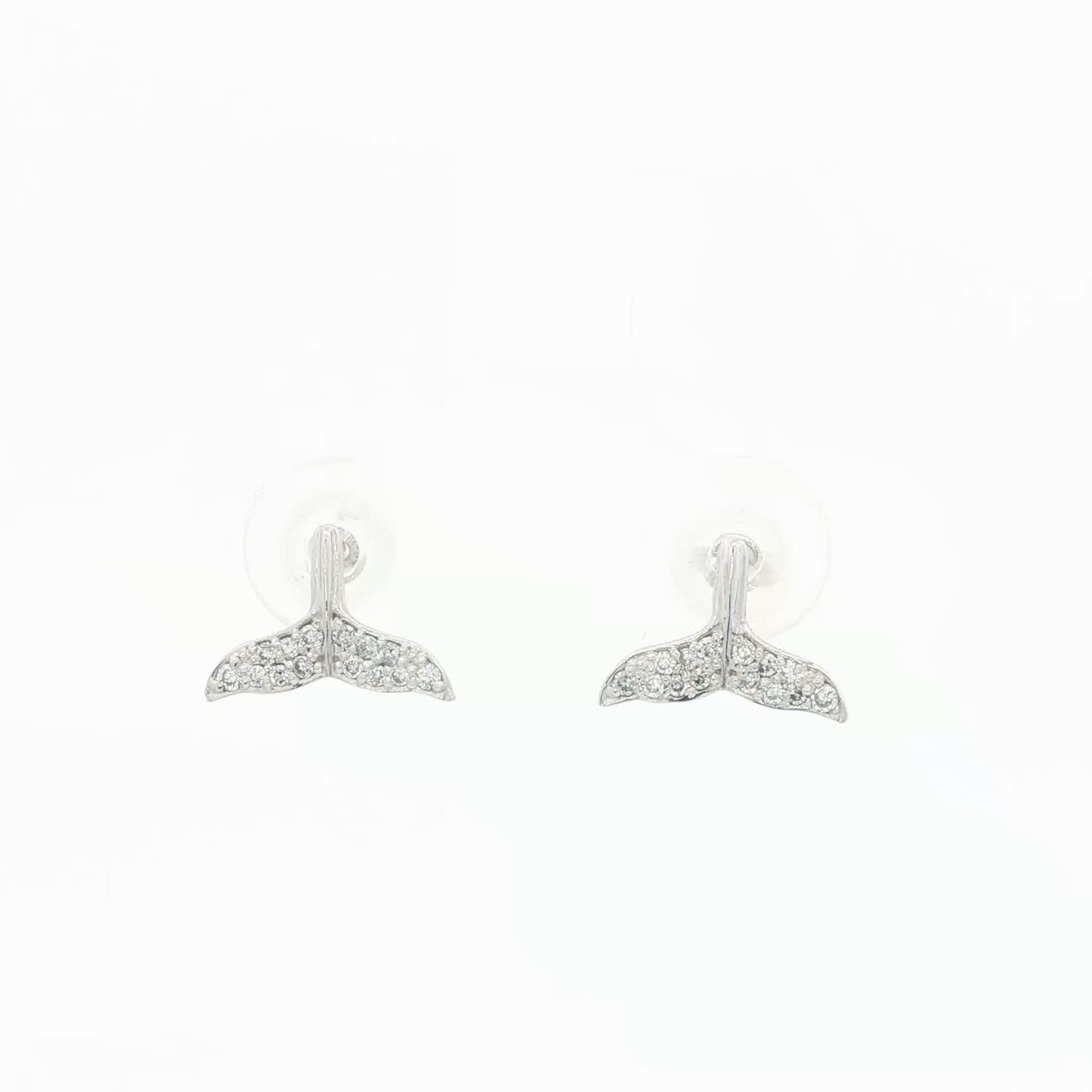18K White Gold Plated Silver Stud Earrings with Natural Diamond