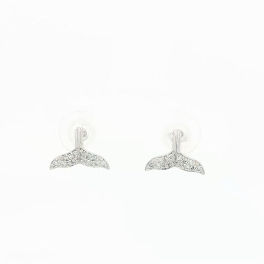 18K White Gold Plated Silver Stud Earrings with Natural Diamond