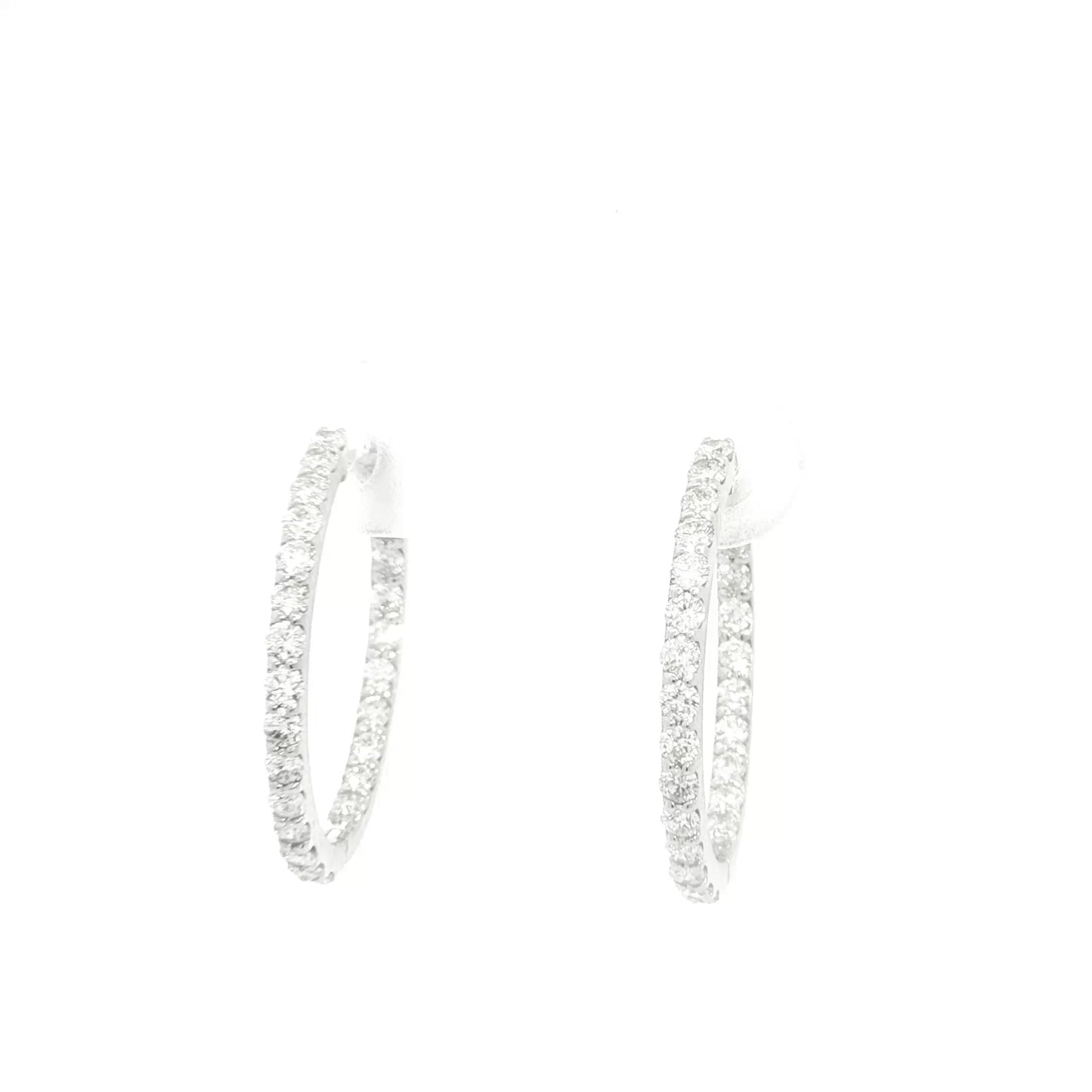 18K White Gold Hoop Earrings with Round Brilliant Cut Natural Diamonds