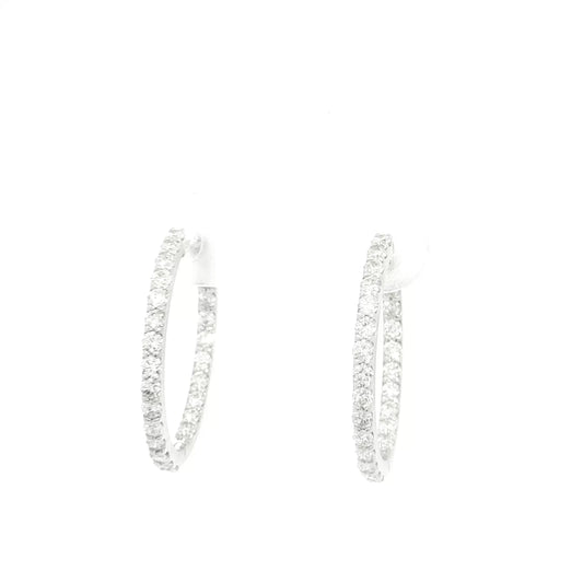 18K White Gold Hoop Earrings with Round Brilliant Cut Natural Diamonds