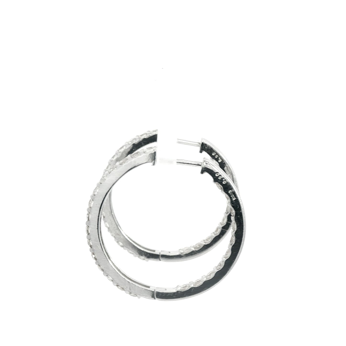 18K White Gold Hoop Earrings with Round Brilliant Cut Natural Diamonds