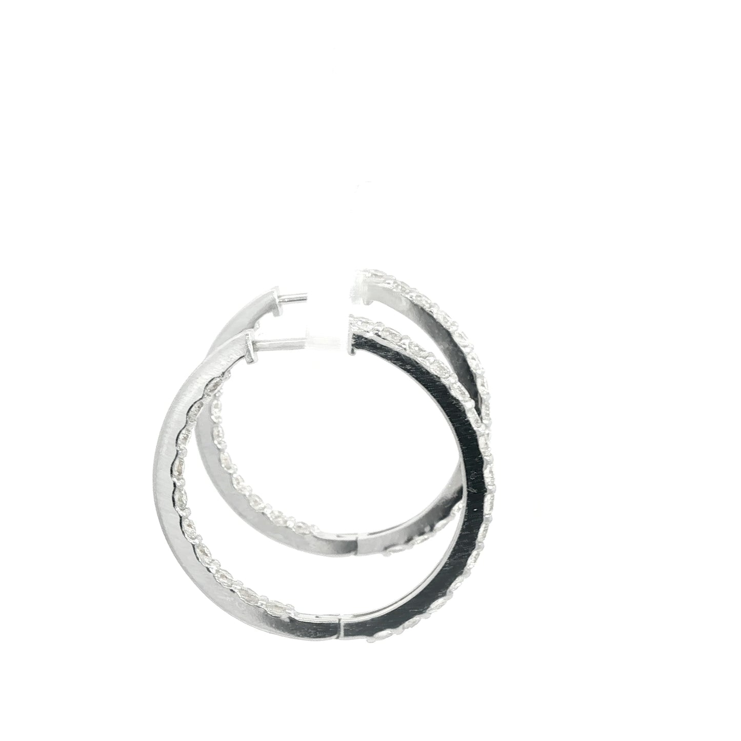 18K White Gold Hoop Earrings with Round Brilliant Cut Natural Diamonds