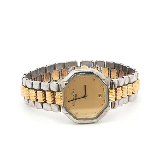 Pre-Loved Vintage Christian Dior Déposé Octagon Vintage Women's Watch in Two Tone Steel and Gold