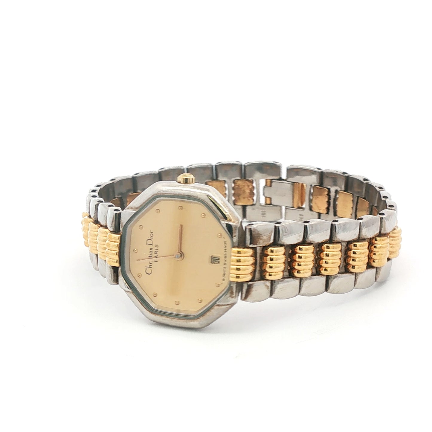 Pre-Loved Vintage Christian Dior Déposé Octagon Vintage Women's Watch in Two Tone Steel and Gold