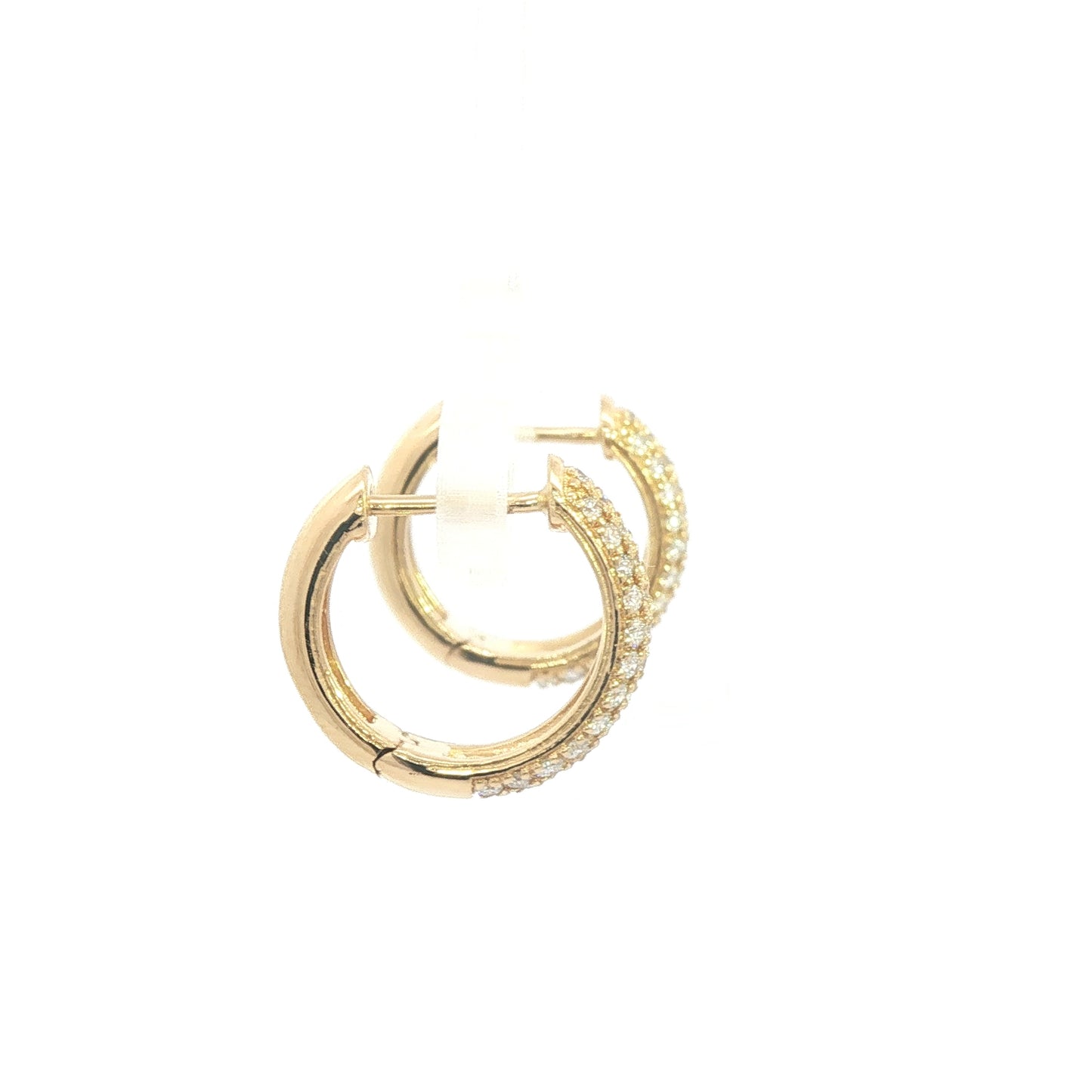 18K Yellow Gold Hoop Earrings with Round Brilliant Diamonds