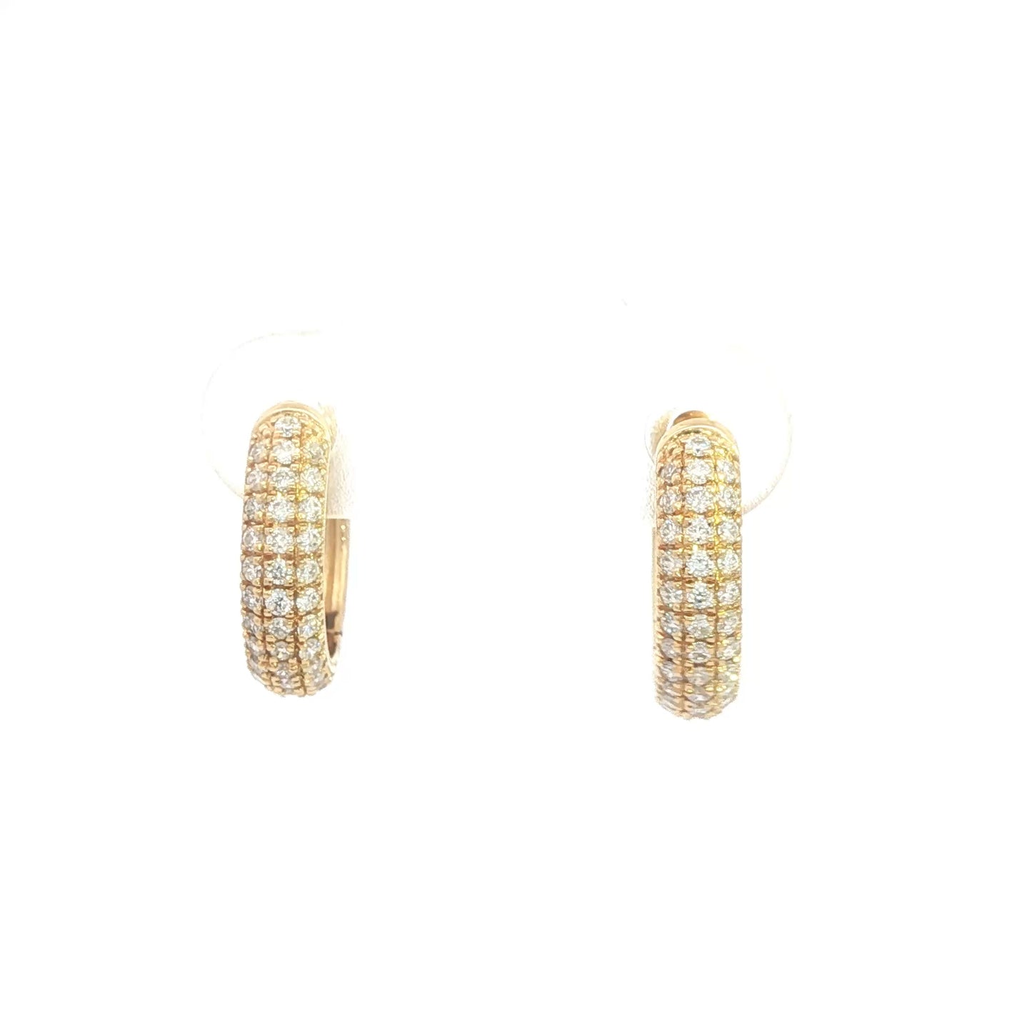 18K Yellow Gold Hoop Earrings with Round Brilliant Diamonds